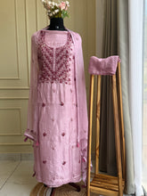 Heavy thread worked suit with chiffon dupatta-16591